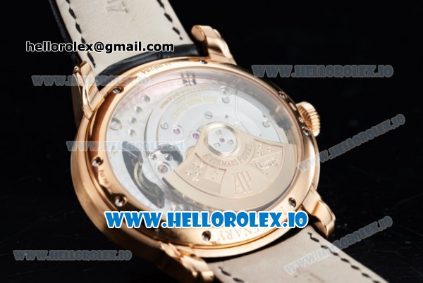 Audemars Piguet Millenary Miyota 9015 Automatic Rose Gold Case White Dial With Roman Numeral Markers Black Leather Strap - Click Image to Close